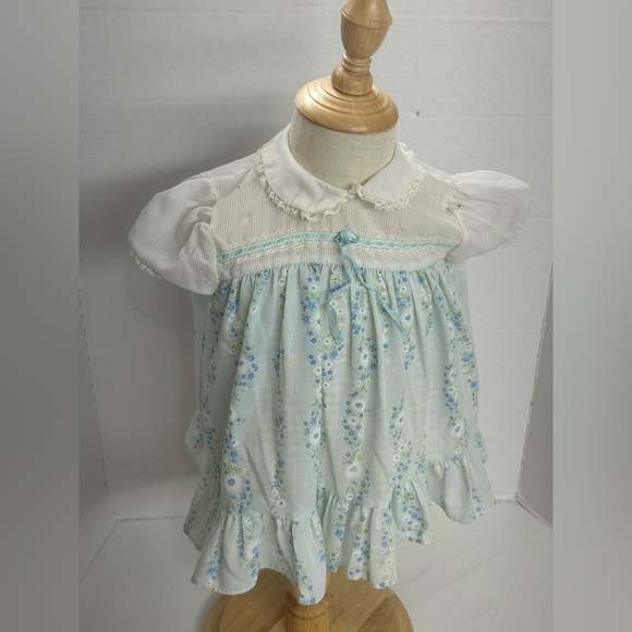 Charming Blue Floral Kids Dress Vintaje - Picture 1 of 7